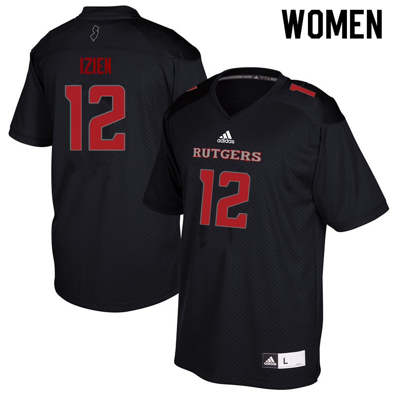 Women #12 Christian Izien Rutgers Scarlet Knights College Football Jerseys Sale-Black - Click Image to Close